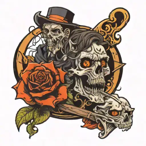 A Dark And Twisted Scene Of A Murder Taking Place In A Neotraditional Style