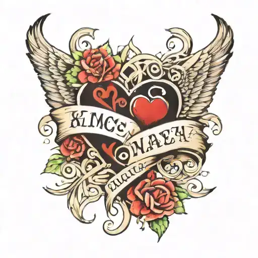 Kids Names With Heartbeat Line Intertwined