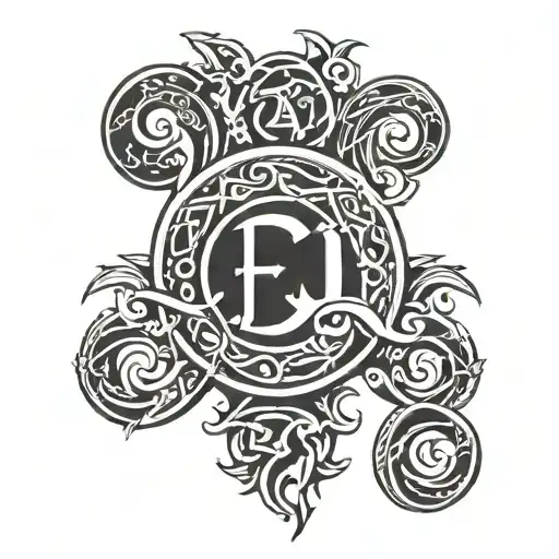 Tribal Gothic Letter E And J Joined Together