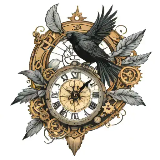 Steampunk Broken Clock Raven Crow Compass Surrounded