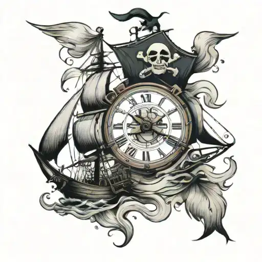 A Pirate Ship And A Hourclock
