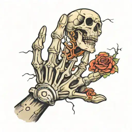 Skeleton Hand Holding Old Brain And Text Overload