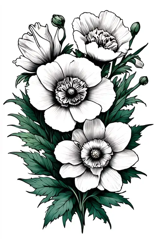 Poppy And Daffodil And Carnation Flower