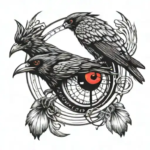 Realistic Sharingan Crow With Wings For Sleeve Tattoo Design