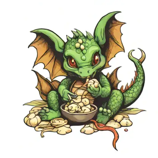 Baby Dragon Eating Dumplings