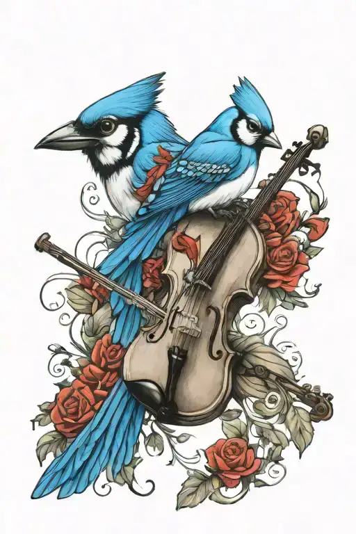 Violin Blue Jay And Cardinal
