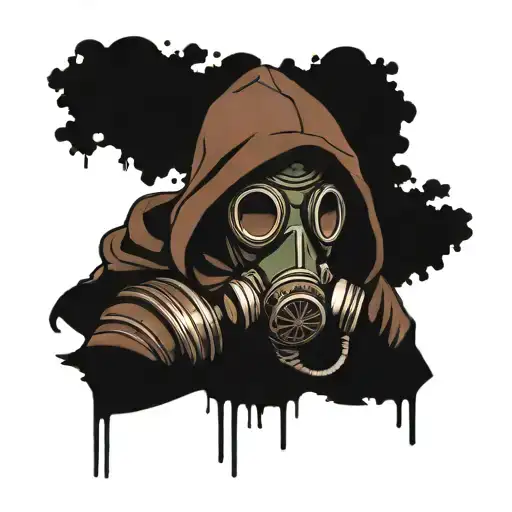 Post Apocalyptic Wanderer With Gas Mask And Hood