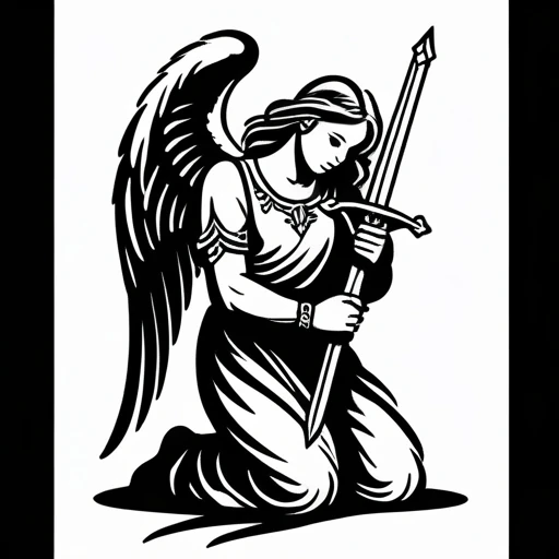 Kneeling angel with sword Tattoo idea