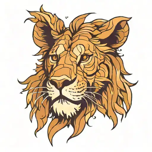 Lion In A Carona Minimalist Style With An Open Mouth And A Wise Look