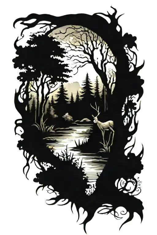 A Mystical Forest Scene With Hidden Scrubjays Peeking Through The Trees