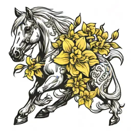 Palomino Horse With Daffodils