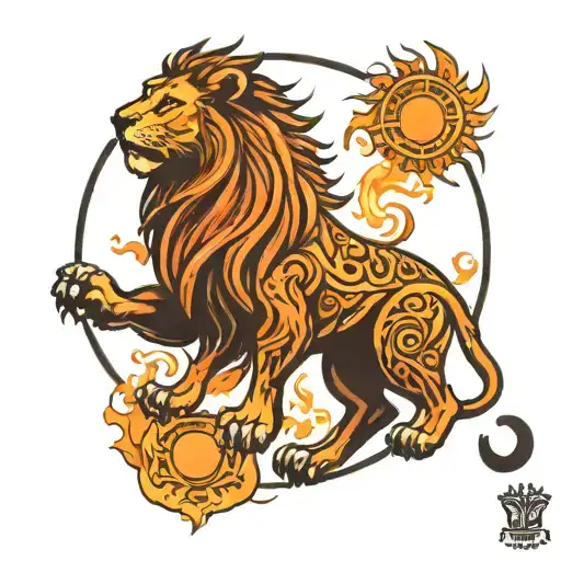 Lion Fire Sun Symbol