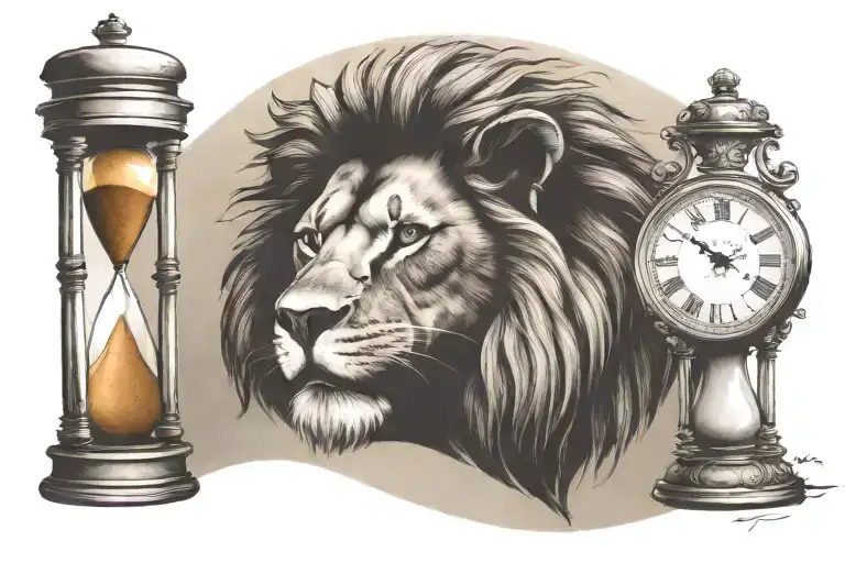 Lion And Hour Glass With Sand