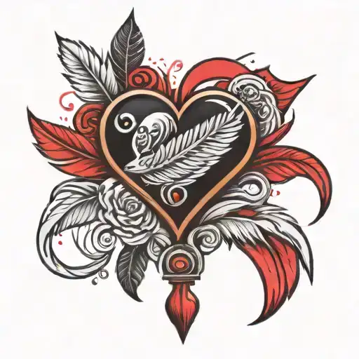 Red Feather Pen And Heart