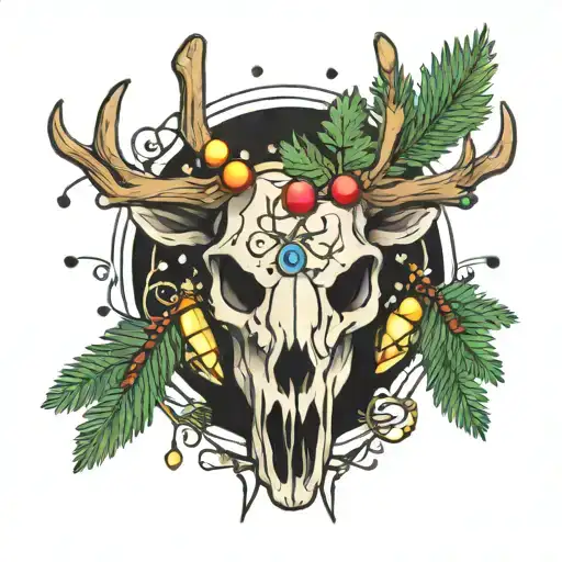 Deer Skull With Christmas Tree Lights