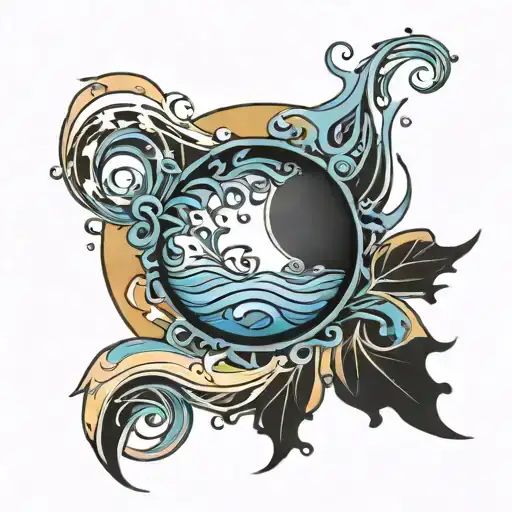 Eclipse With Music Notes And Water Waves