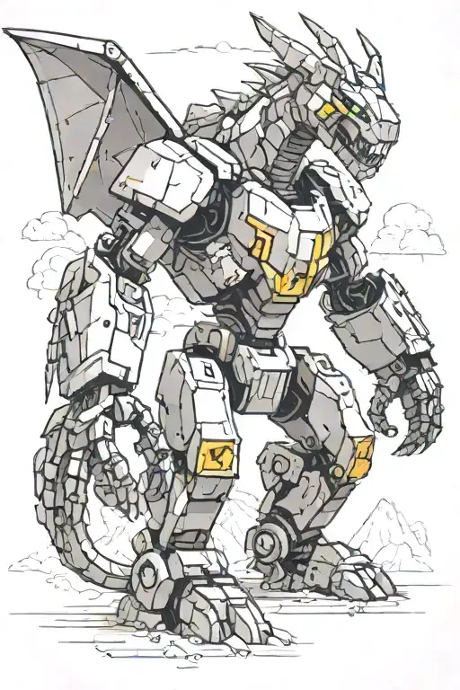 Illustrate A Diesel-powered Mech Robot Battling A Dragon In A Minecraft-inspired Landscape