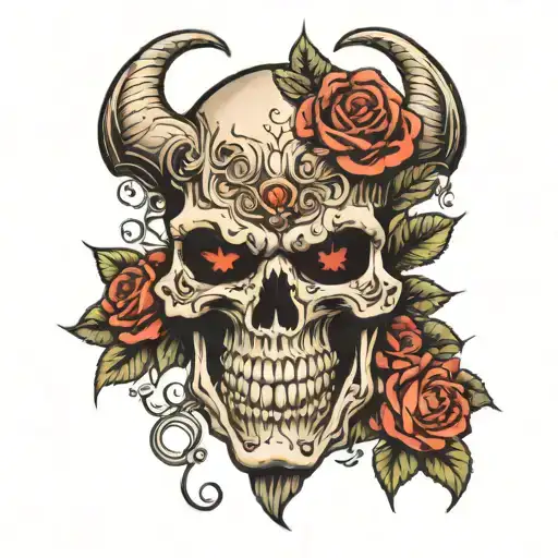Demon Mask Skull With Roses