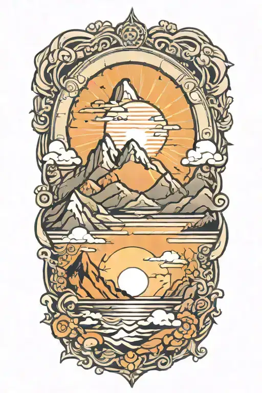 Sun Rise With Mountains