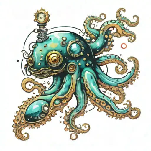 Watercolor Space Octopus Steam Punk