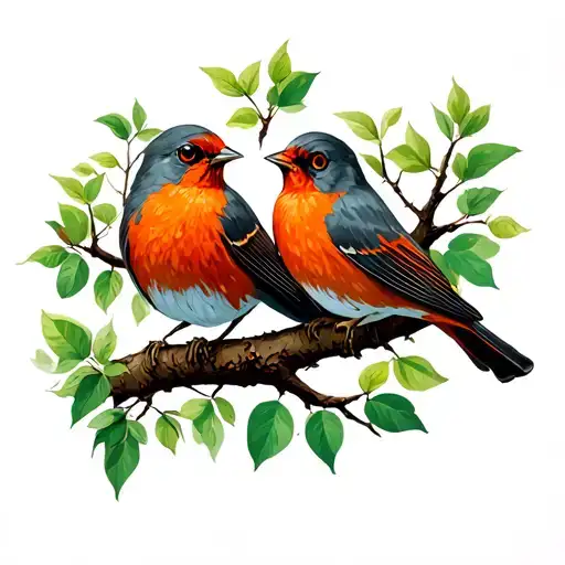 Robins In A Tree Growing