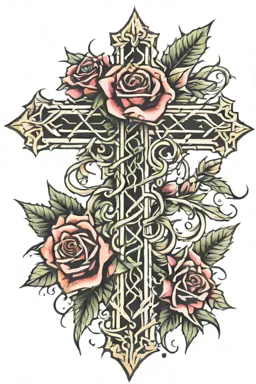 Cross Wrapped In Thorny Rose