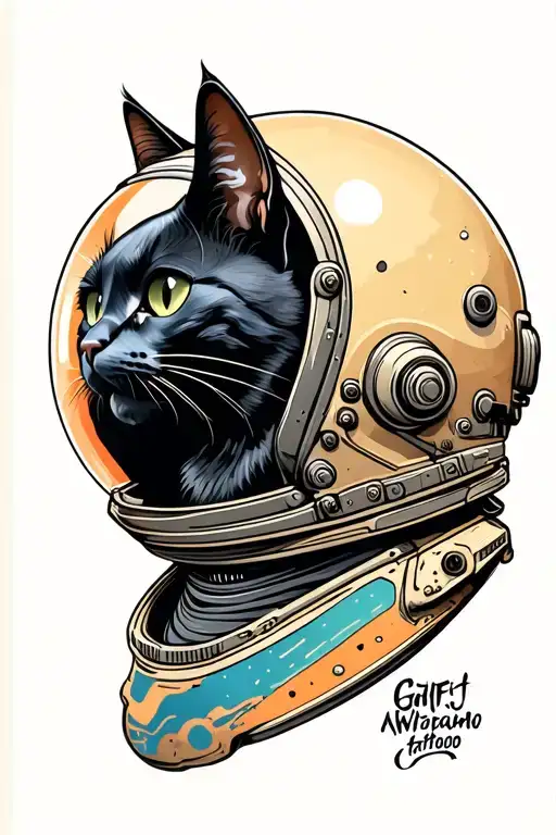 Black Cat Head In A Space Helmet Adorned