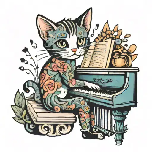 A Cat Playing The Piano Surrounded By Fairycore Elements