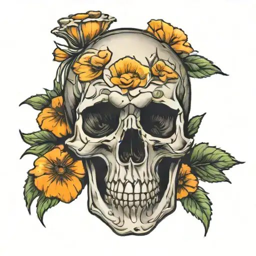 Crystal Skull Bottle With California Poppy Flowers