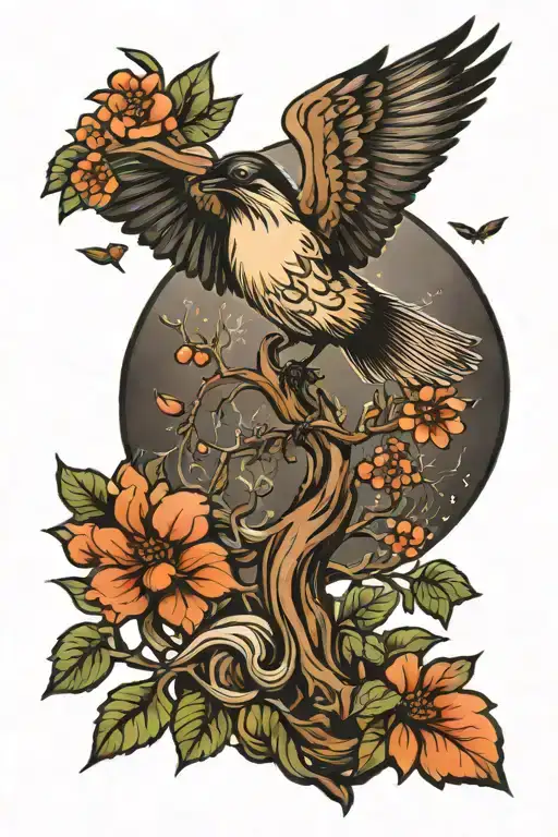 Tree Bird Flying In The Sky