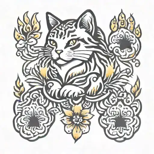 Cat Paw Neotraditional Flash Tattoo Design