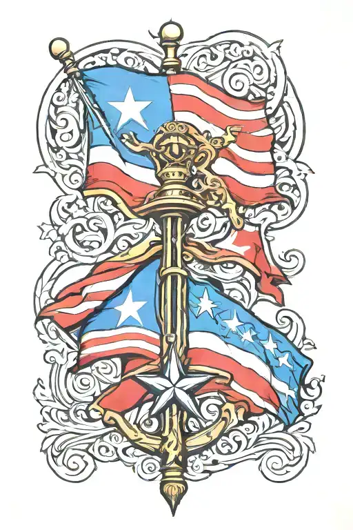 Puerto Rican Flag And Cuban Flag Intertwined