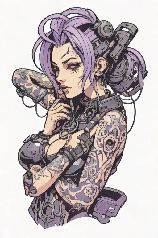 Cyberpunk Anime Woman Purple