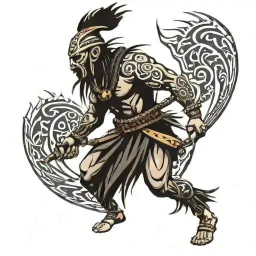 Tribal Tattoo Male Warrior Walking