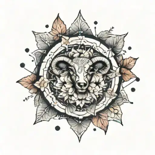 Mandala Flower With Aries Constellation Intertwined