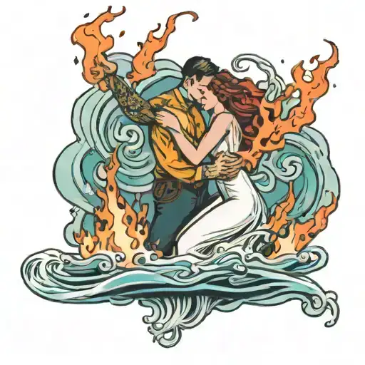 Burning Bride With Person Jumping Into Water