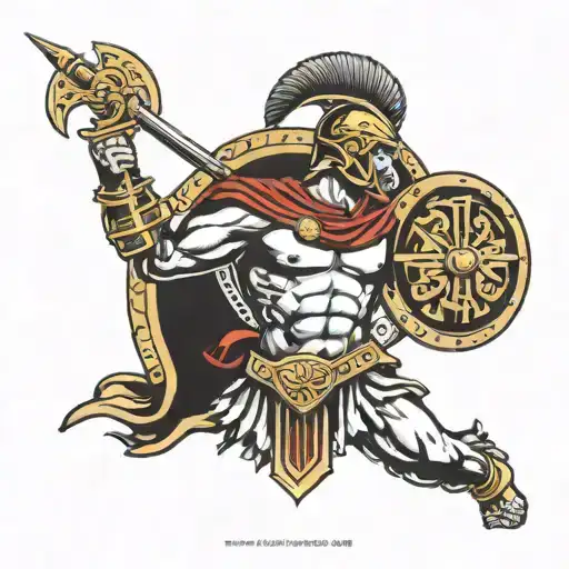 Achilles Greek Warrior Holding Spear And Shield