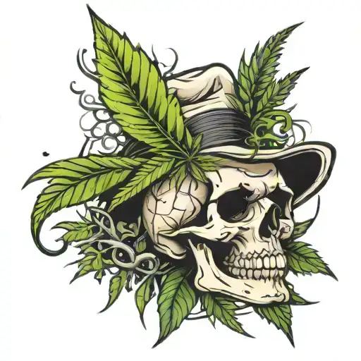 Skull With Weed Leaf