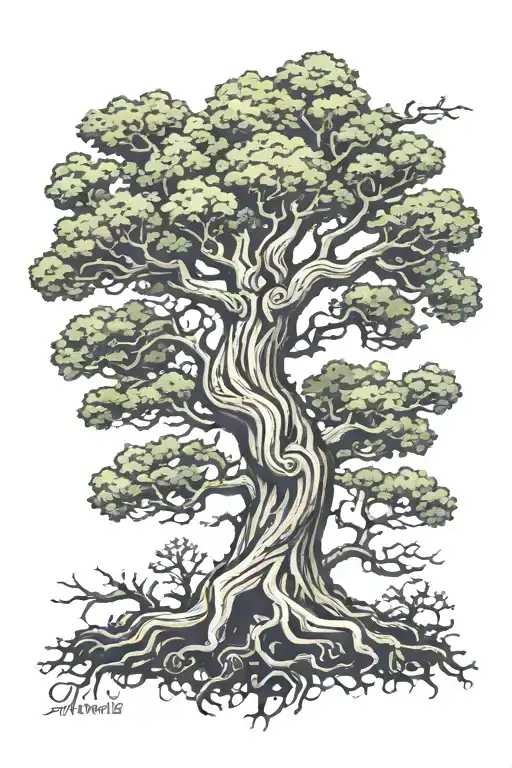 Juniper Tree Crossed With An Oak Tree With Single Twist In Trunk
