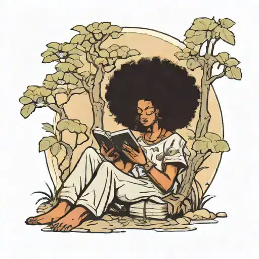Afro Girl Sitting Under A Tree Reading A Book