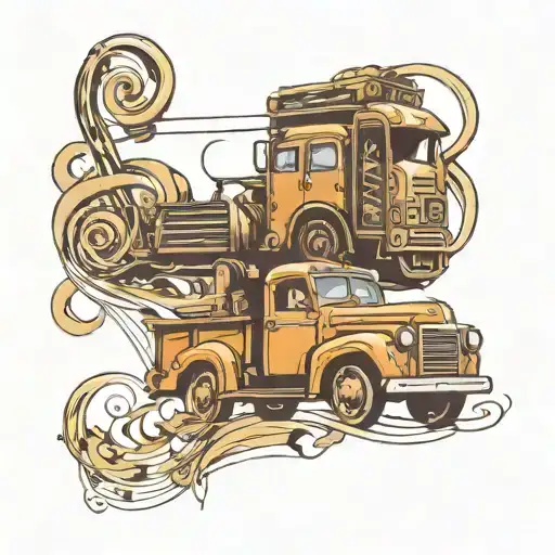 Vintage Truck Driving Through A Music Staff