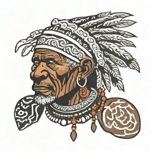 African Old Wrinkly Tribal Chief Wearing A Hunted Lion's Head