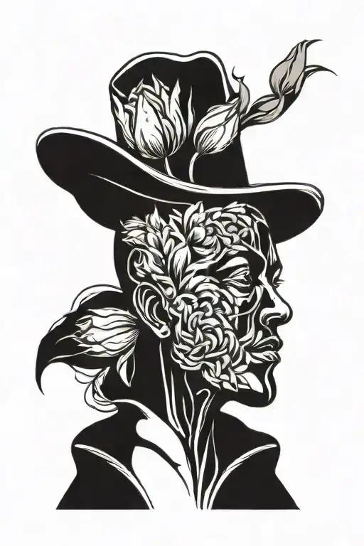 A Single Line Curvecious Body With Tulips Going Through The Head
