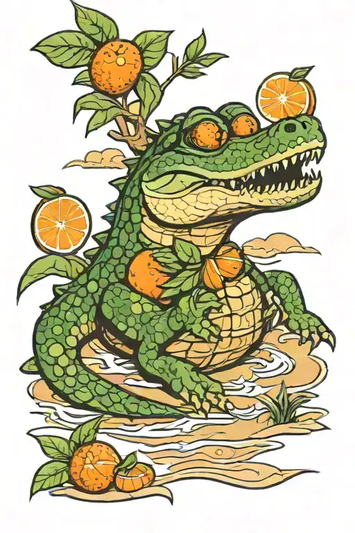 Alligator With Oranges And Beach Scene