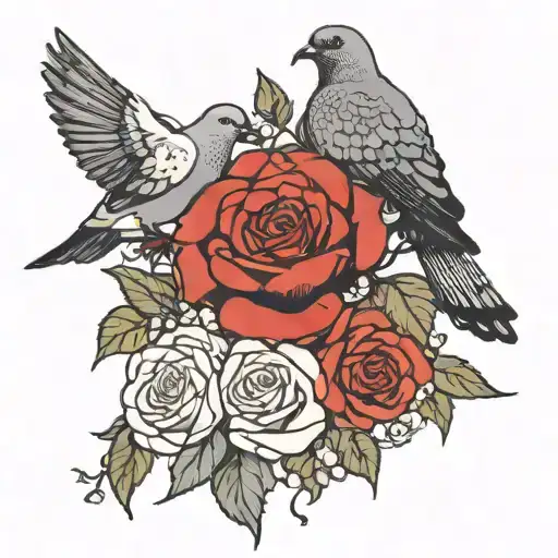 Black Doves With White Roses