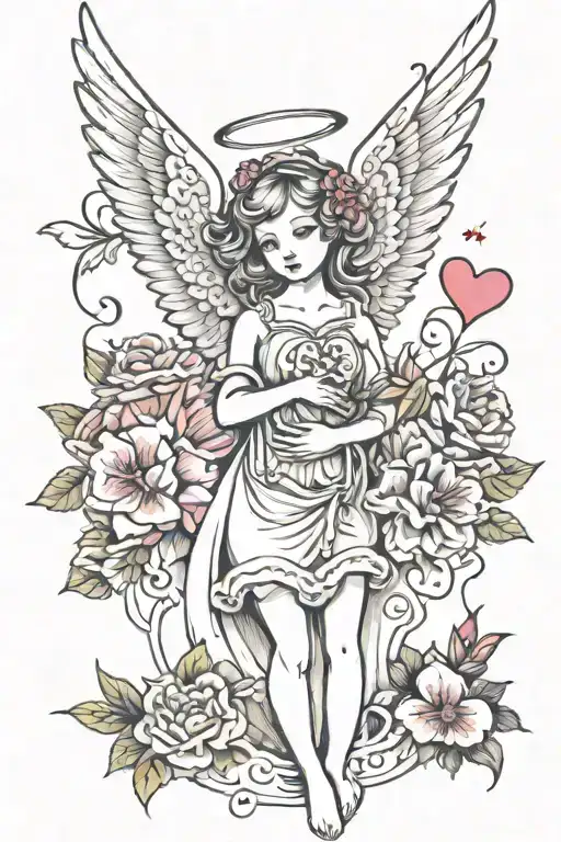 Angel With Heart An Flower