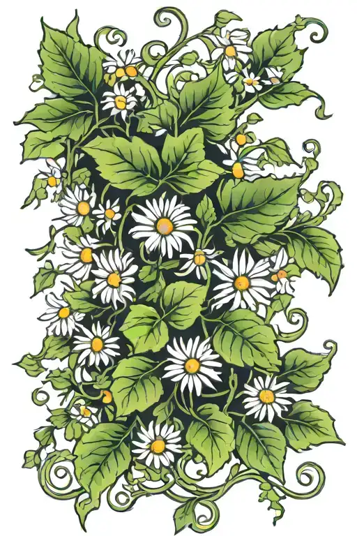 Vine With Ivy Leaves And Daisies Coming Off