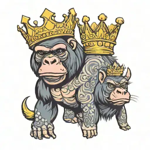 Gorilla And Pet Pig Wearing A Crown