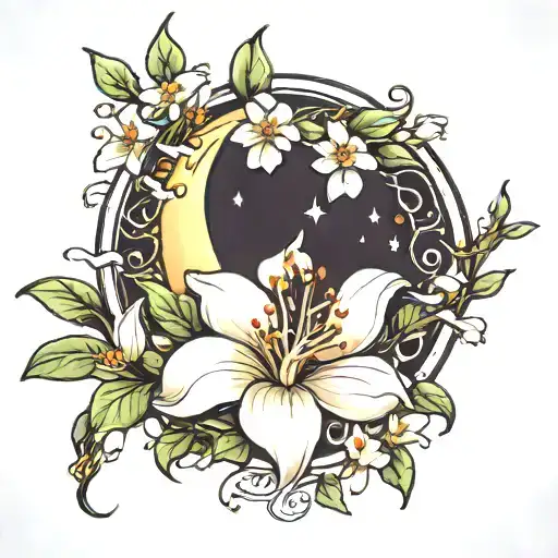 Jasmine Flower With Moon Shining Bright