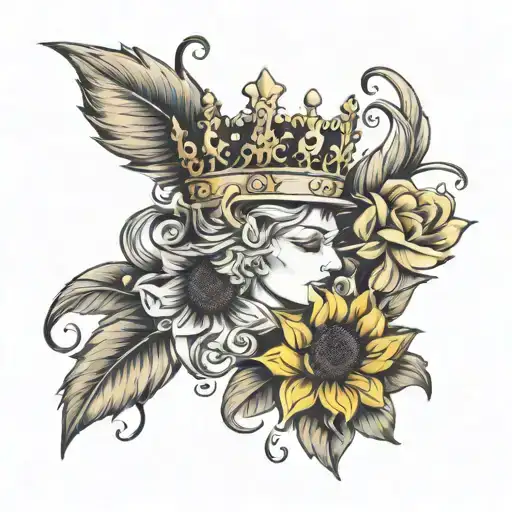 Queen Crown With Sunflower And The Initial A